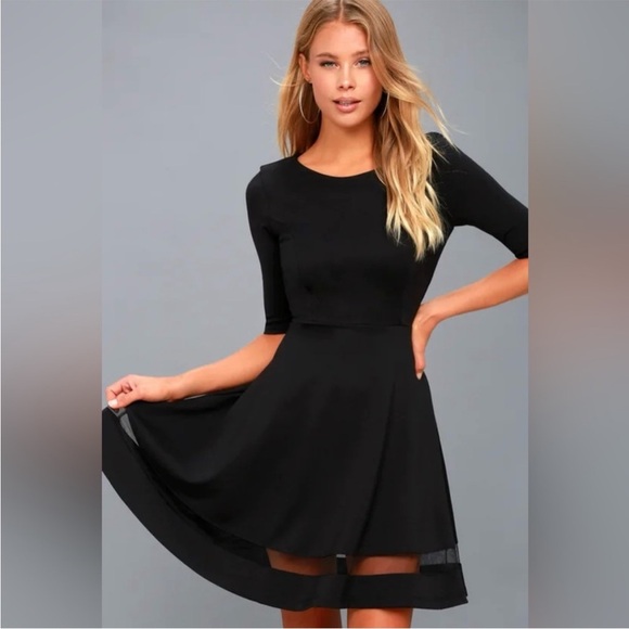 Lulus Sheer Factor Black Mesh Skater Dress NWT - Picture 1 of 9